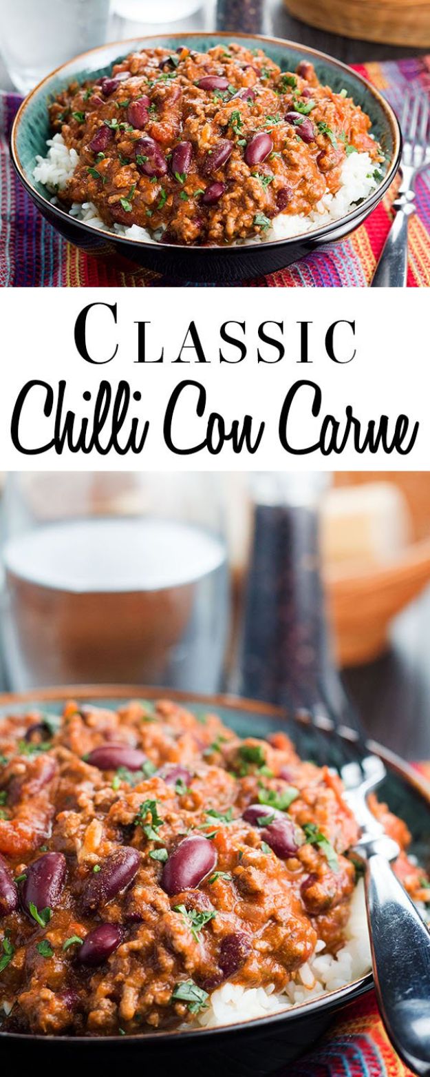 Best Mexican Food Recipes - Classic Chili Con Carne – Homemade Authentic Mexican Version - Mexican Beef Soup - Authentic Mexican Foods and Recipe Ideas for Casseroles, Quesadillas, Tacos, Appetizers, Tamales, Enchiladas, Crockpot, Chicken, Beef and Healthy Foods - Desserts and  dessert#recipes #mexican