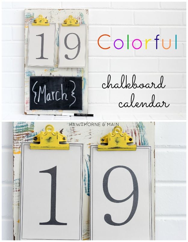 DIY Calendars - Colorful Chalkboard Calendar - Homemade Calender Ideas That Make Great Cheap Gifts for Christmas - Desk, Wall and Glass Dry Erase Organizing Calendar Projects With Step by Step Tutorials - Paint, Stamp, Magnetic, Family Planner and Organizer #diycalendar #diyideas #crafts #calendars #organizing #diygifts #calendars #diyideas