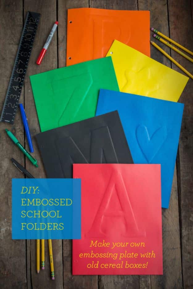 Cool DIY Ideas With Cereal Boxes - DIY Embossed School Folders - Easy Organizing Ideas, Cute Kids Crafts and Creative Ways to Make Things Out of A Cereal Box - Cheap Gifts, DIY School Supplies and Storage Ideas http://diyjoy.com/diy-ideas-cereal-boxes