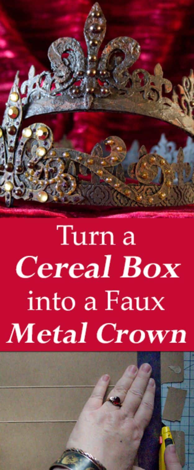 Cool DIY Ideas With Cereal Boxes - DIY Faux Metal Crown - Easy Organizing Ideas, Cute Kids Crafts and Creative Ways to Make Things Out of A Cereal Box - Cheap Gifts, DIY School Supplies and Storage Ideas http://diyjoy.com/diy-ideas-cereal-boxes