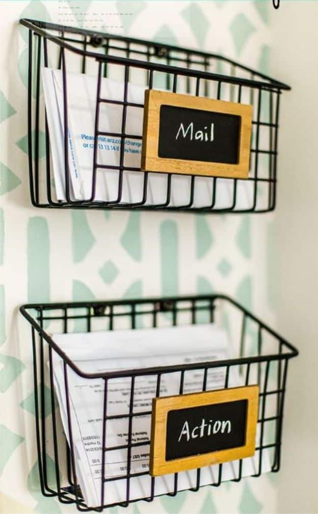 Dollar Store Organizing Ideas - DIY Industrial Wire Mail Baskets - Easy Organization Projects from Dollar Tree and Dollar Stores - Quick Closet Makeovers, Pantry Storage, Shoe Box Projects, Tension Rods, Car and Household Cleaning - Hacks and Tips for Organizing on a Budget - Cheap Idea for Reducing Clutter around the House, in the Kitchen and Bedroom http://diyjoy.com/dollar-store-organizing-ideas