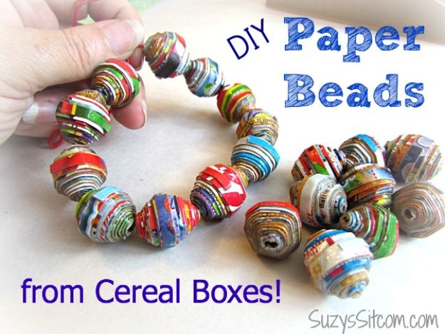 Cool DIY Ideas With Cereal Boxes - DIY Paper Beads - Easy Organizing Ideas, Cute Kids Crafts and Creative Ways to Make Things Out of A Cereal Box - Cheap Gifts, DIY School Supplies and Storage Ideas http://diyjoy.com/diy-ideas-cereal-boxes