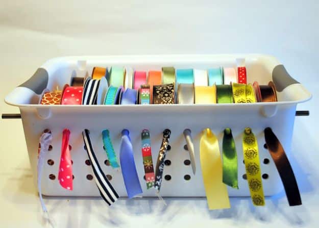 Dollar Store Organizing Ideas - DIY Ribbon Organizer - Easy Organization Projects from Dollar Tree and Dollar Stores - Quick Closet Makeovers, Pantry Storage, Shoe Box Projects, Tension Rods, Car and Household Cleaning - Hacks and Tips for Organizing on a Budget - Cheap Idea for Reducing Clutter around the House, in the Kitchen and Bedroom http://diyjoy.com/dollar-store-organizing-ideas
