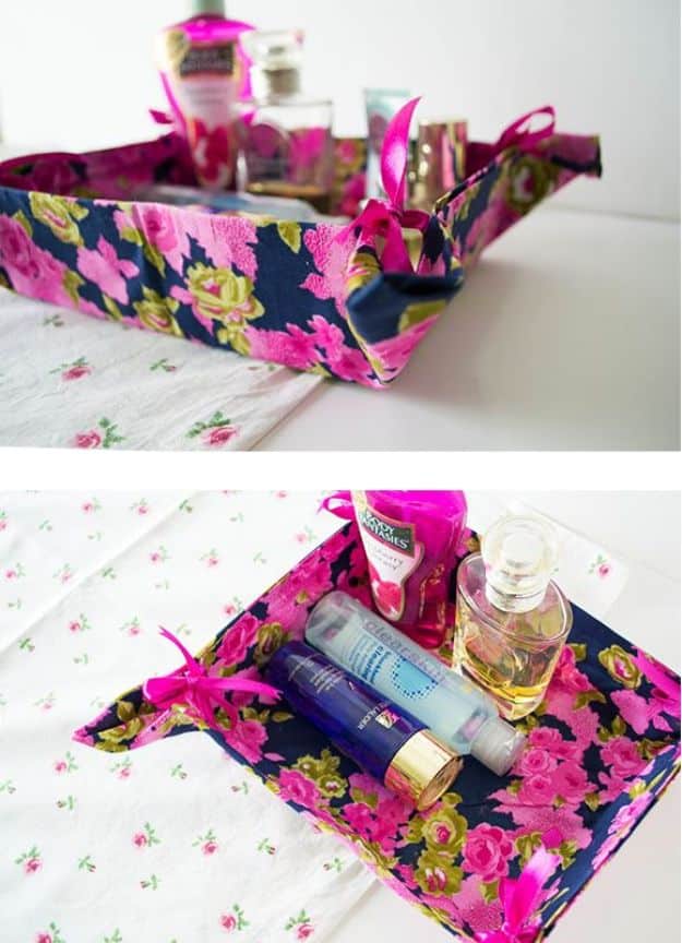 Cool DIY Ideas With Cereal Boxes - DIY Ribbon-Tie Vanity Basket - Easy Organizing Ideas, Cute Kids Crafts and Creative Ways to Make Things Out of A Cereal Box - Cheap Gifts, DIY School Supplies and Storage Ideas http://diyjoy.com/diy-ideas-cereal-boxes