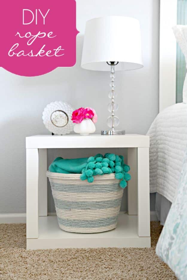 Dollar Store Organizing Ideas - DIY Rope Basket - Easy Organization Projects from Dollar Tree and Dollar Stores - Quick Closet Makeovers, Pantry Storage, Shoe Box Projects, Tension Rods, Car and Household Cleaning - Hacks and Tips for Organizing on a Budget - Cheap Idea for Reducing Clutter around the House, in the Kitchen and Bedroom http://diyjoy.com/dollar-store-organizing-ideas