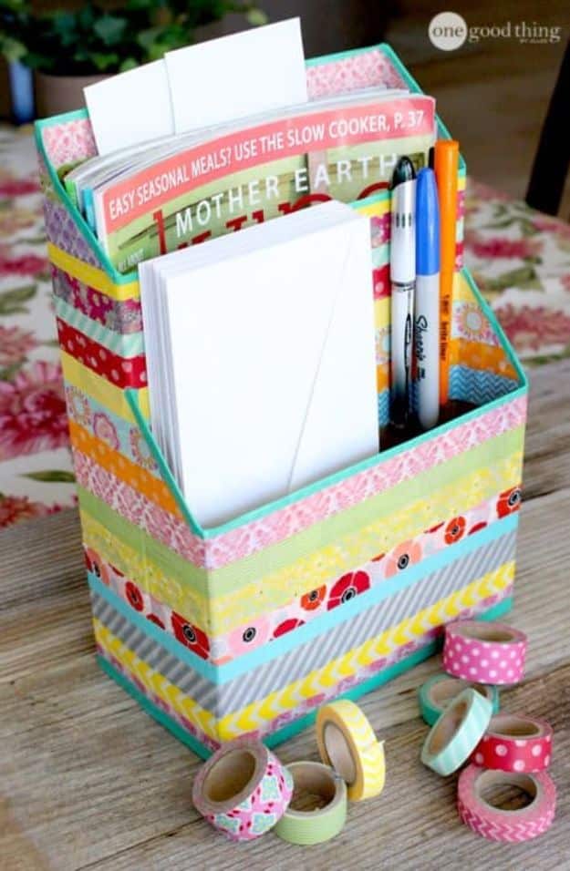 Cool DIY Ideas With Cereal Boxes - DIY Washi Tape Cereal Box Organizer - Easy Organizing Ideas, Cute Kids Crafts and Creative Ways to Make Things Out of A Cereal Box - Cheap Gifts, DIY School Supplies and Storage Ideas http://diyjoy.com/diy-ideas-cereal-boxes