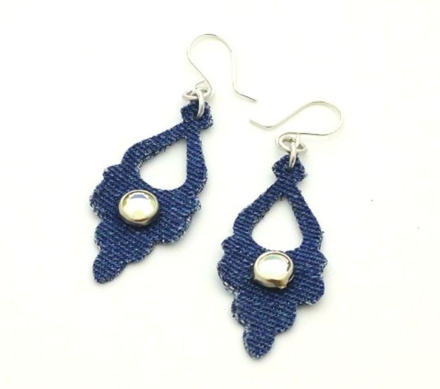 Blue Jean Upcycles - Die-Cut Denim Earrings - Ways to Make Old Denim Jeans Into DIY Home Decor, Handmade Gifts and Creative Fashion - Transform Old Blue Jeans into Pillows, Rugs, Kitchen and Living Room Decor, Easy Sewing Projects for Beginners #sewing #diy #crafts #upcycle