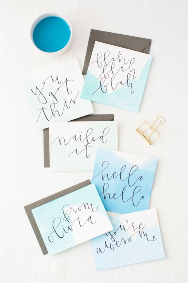 DIY Stationery Ideas - Dip Dye Watercolor Stationery - Easy Projects for Making, Decorating and Embellishing Stationary - Cute Personal Papers and Cards With Creative Art Ideas and Designs - Monogram and Brush Lettering Tips and Tutorials for Envelopes and Notebook - Stencil, Marble, Paint and Ink, Emboss Tutorials - A Handmade Card Set or Box Makes An Awesome DIY Gift Idea - Printables and Cool Ideas for Kids http://diyjoy.com/diy-stationery-ideas