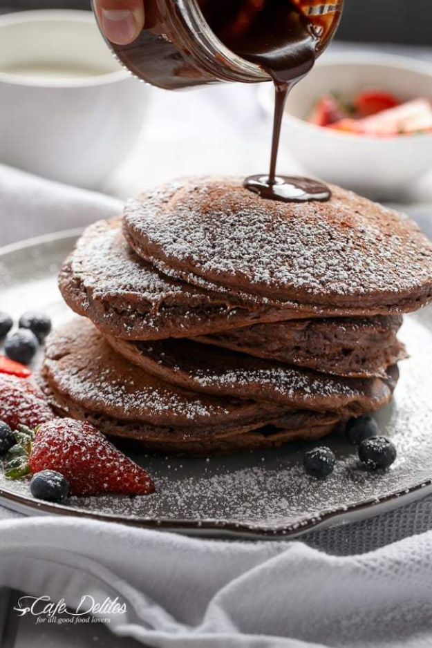 Best Pancake Recipes - Double Chocolate Brownie Pancakes - Homemade Pancakes With Banana, Berries, Fruit and Maple Syrup - How To Make Pancake Mix at Home - Gluten Free, Low Fat and Healthy Recipes - Breakfast and Brunch Recipe Ideas - Silver Dollar, Buttermilk, Make Ahead and Quick Versions With Strawberries and Blueberries #pancakes #pancakerecipes #recipeideas #breakfast #breakfastrecipes http://diyjoy.com/pancake-recipes