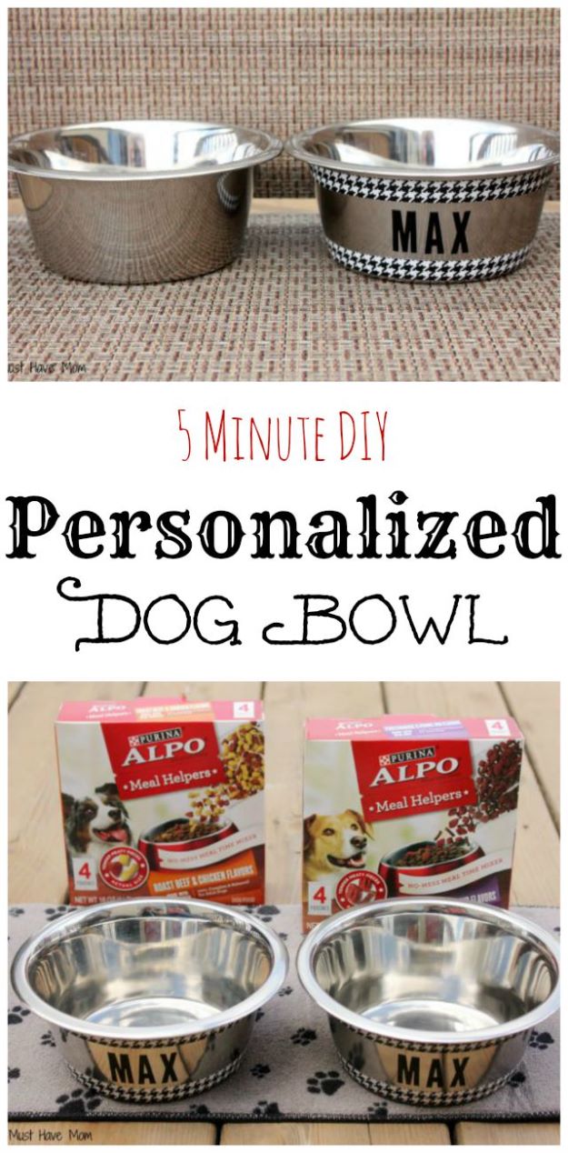 DIY Pet Bowls And Feeding Stations - Easy DIY Personalized Dog Bowls - Easy Ideas for Serving Dog and Cat Food, Ways to Raise and Store Bowls - Organize Your Dog Food and Water Bowl With These Cute and Creative Ideas for Dogs and Cats- Monogram, Painted, Personalized and Rustic Crafts and Projects http://diyjoy.com/diy-pet-bowls-feeding-station