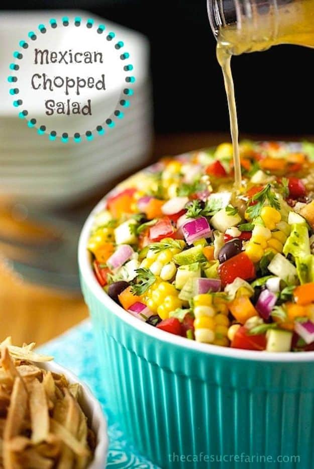 Best Mexican Food Recipes - Mexican Chopped Salad - Authentic Mexican Foods and Recipe Ideas for Casseroles, Quesadillas, Tacos, Appetizers, Tamales, Enchiladas, Crockpot, Chicken, Beef and Healthy Foods - Desserts and  dessert#recipes #mexican