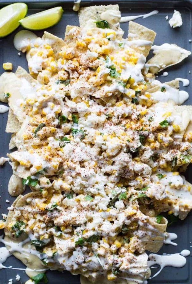 Best Mexican Food Recipes - Mexican Street Corn Nachos - Authentic Mexican Foods and Recipe Ideas for Casseroles, Quesadillas, Tacos, Appetizers, Tamales, Enchiladas, Crockpot, Chicken, Beef and Healthy Foods - Desserts and  dessert#recipes #mexican