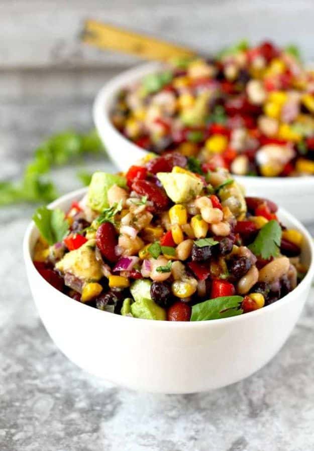 Best Mexican Food Recipes - Mexican Three Bean Salad - Authentic Mexican Foods and Recipe Ideas for Casseroles, Quesadillas, Tacos, Appetizers, Tamales, Enchiladas, Crockpot, Chicken, Beef and Healthy Foods - Desserts and  dessert#recipes #mexican