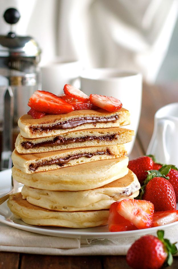 Best Pancake Recipes - Nutella Stuffed Pancakes - Homemade Pancakes With Banana, Berries, Fruit and Maple Syrup - How To Make Pancake Mix at Home - Gluten Free, Low Fat and Healthy Recipes - Breakfast and Brunch Recipe Ideas - Silver Dollar, Buttermilk, Make Ahead and Quick Versions With Strawberries and Blueberries #pancakes #pancakerecipes #recipeideas #breakfast #breakfastrecipes http://diyjoy.com/pancake-recipes
