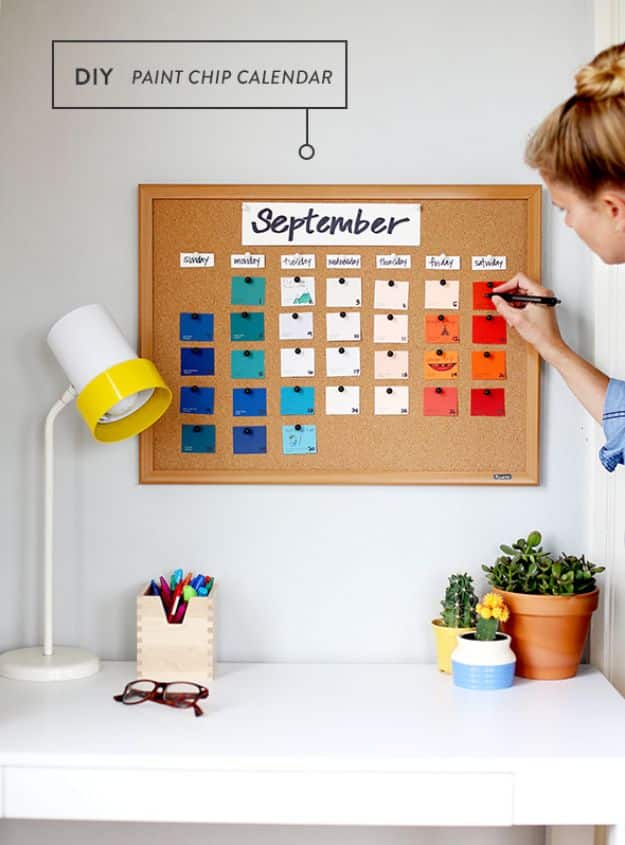 DIY Calendars - Paint Chip Calendar - Homemade Calender Ideas That Make Great Cheap Gifts for Christmas - Desk, Wall and Glass Dry Erase Organizing Calendar Projects With Step by Step Tutorials - Paint, Stamp, Magnetic, Family Planner and Organizer #diycalendar #diyideas #crafts #calendars #organizing #diygifts #calendars #diyideas
