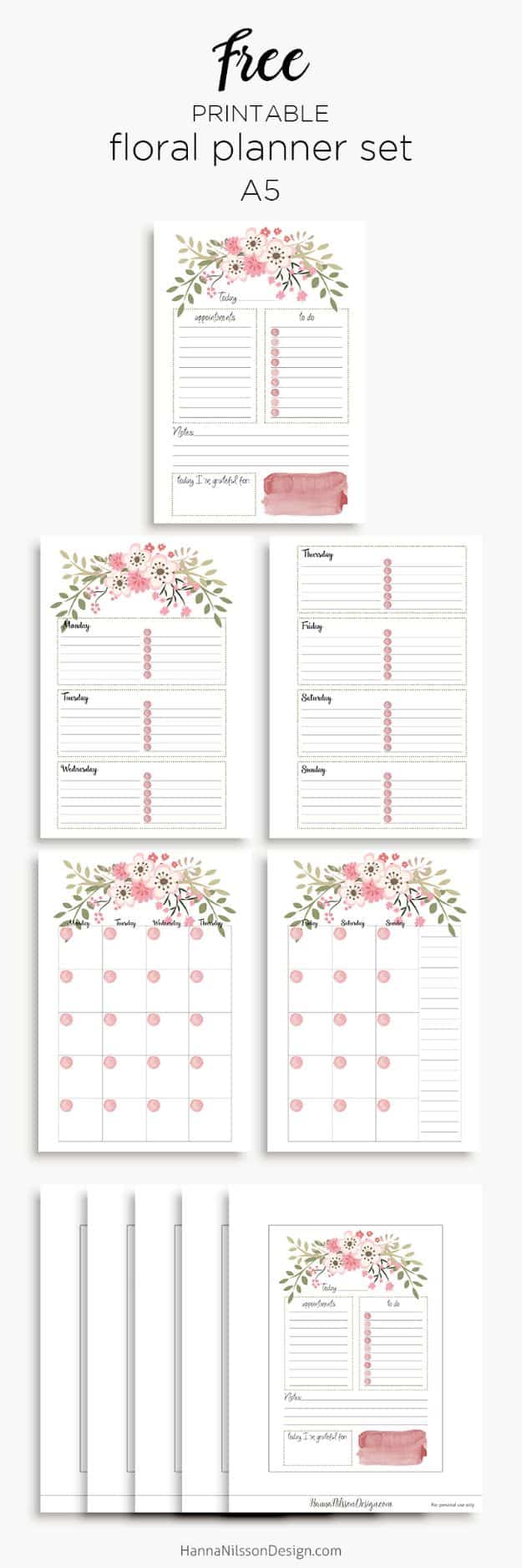 DIY Calendars - Pink Floral Planner Calendar Inserts - Homemade Calender Ideas That Make Great Cheap Gifts for Christmas - Desk, Wall and Glass Dry Erase Organizing Calendar Projects With Step by Step Tutorials - Paint, Stamp, Magnetic, Family Planner and Organizer #diycalendar #diyideas #crafts #calendars #organizing #diygifts #calendars #diyideas