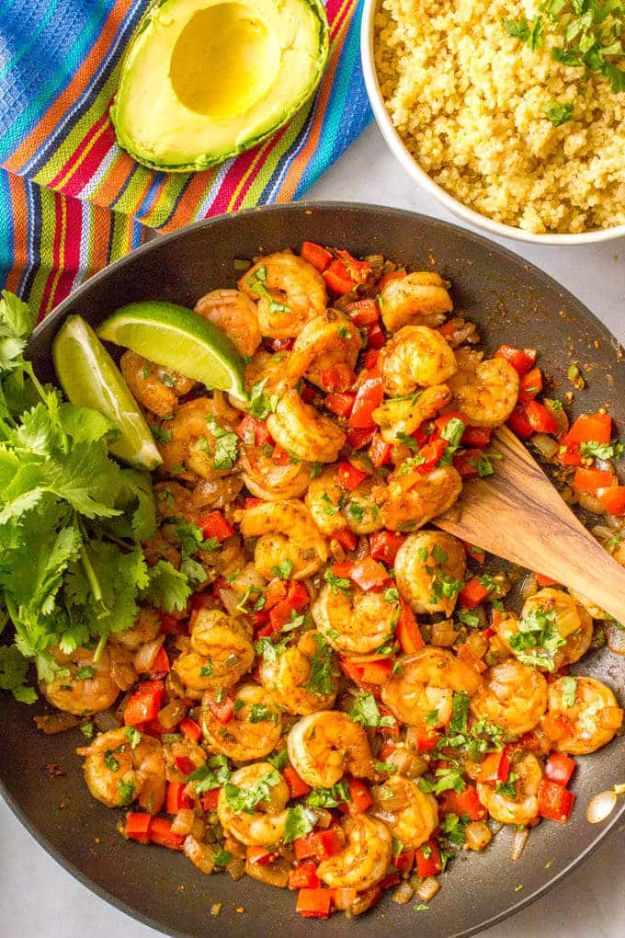 Best Mexican Food Recipes - Quick And Easy Mexican Shrimp Skillet - Authentic Mexican Foods and Recipe Ideas for Casseroles, Quesadillas, Tacos, Appetizers, Tamales, Enchiladas, Crockpot, Chicken, Beef and Healthy Foods - Desserts and  dessert#recipes #mexican