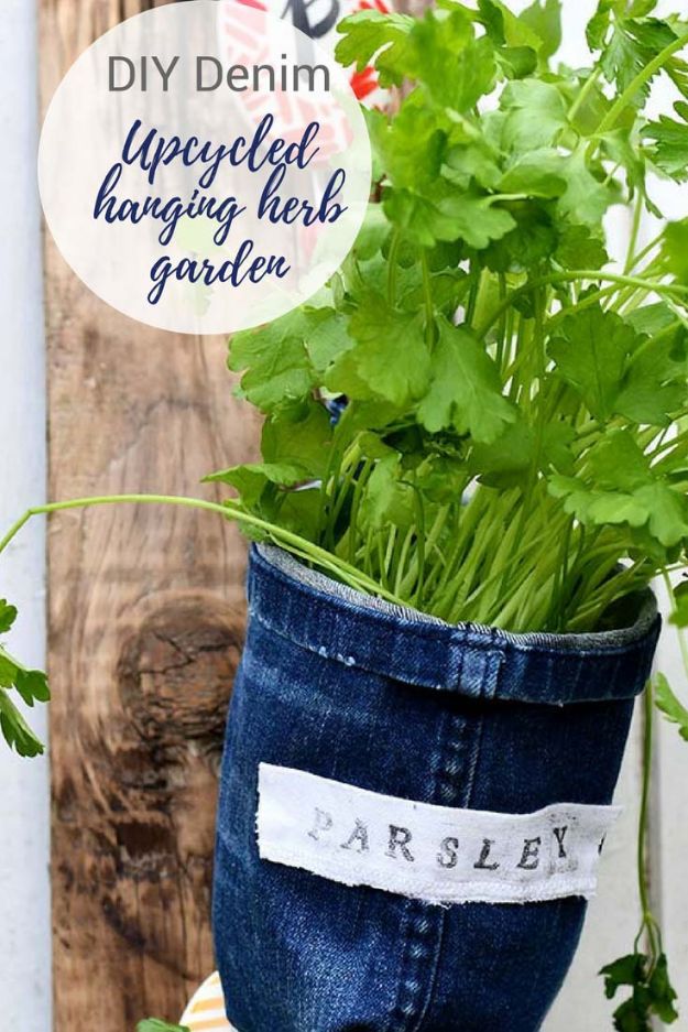 Blue Jean Upcycles - Repurposed Jeans Into Indoor Herb Garden Planters - Ways to Make Old Denim Jeans Into DIY Home Decor, Handmade Gifts and Creative Fashion - Transform Old Blue Jeans into Pillows, Rugs, Kitchen and Living Room Decor, Easy Sewing Projects for Beginners #sewing #diy #crafts #upcycle