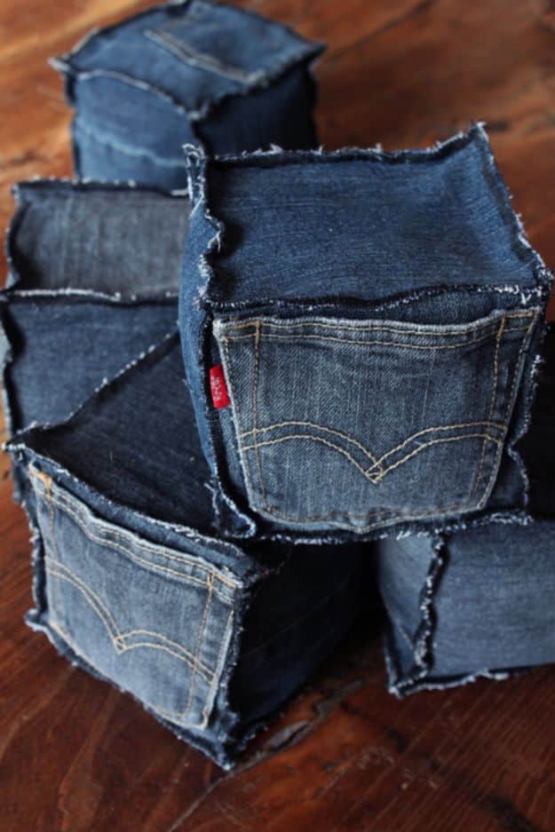 Blue Jean Upcycles - Scented Lavender Denim Cubes - Ways to Make Old Denim Jeans Into DIY Home Decor, Handmade Gifts and Creative Fashion - Transform Old Blue Jeans into Pillows, Rugs, Kitchen and Living Room Decor, Easy Sewing Projects for Beginners #sewing #diy #crafts #upcycle