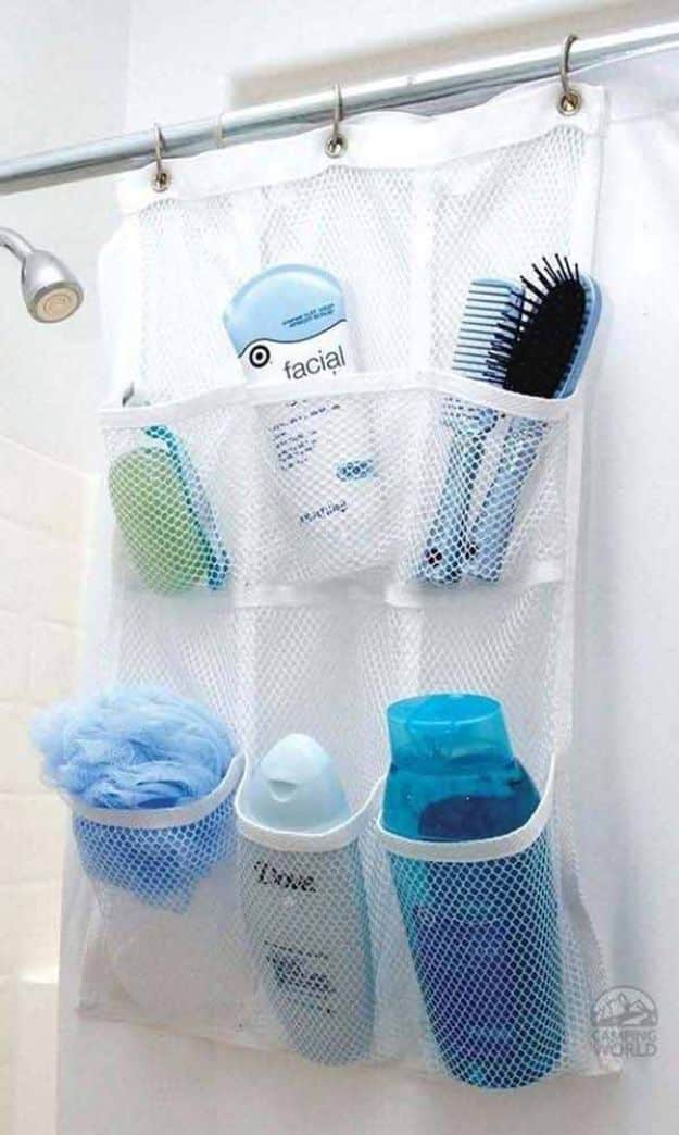 Dollar Store Organizing Ideas - Shower Pocket Organizer - Easy Organization Projects from Dollar Tree and Dollar Stores - Quick Closet Makeovers, Pantry Storage, Shoe Box Projects, Tension Rods, Car and Household Cleaning - Hacks and Tips for Organizing on a Budget - Cheap Idea for Reducing Clutter around the House, in the Kitchen and Bedroom http://diyjoy.com/dollar-store-organizing-ideas