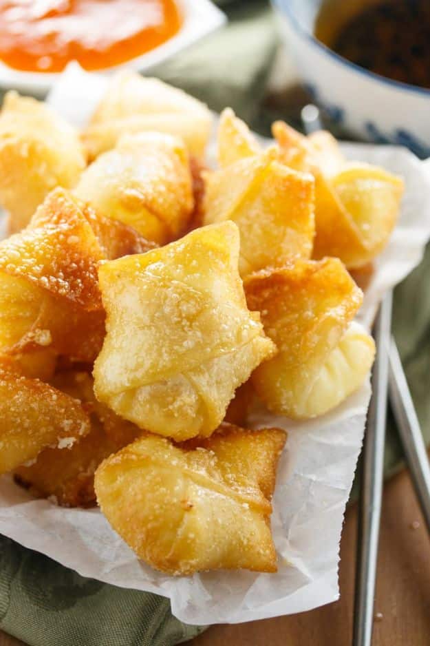 Best Recipes for the Cheese Lover - Sweet Cream Cheese Wontons - Easy Recipe Ideas With Cheese - Homemade Appetizers, Dips, Dinners, Snacks, Pasta Dishes, Healthy Lunches and Soups Made With Your Favorite Cheeses - Ricotta, Cheddar, Swiss, Parmesan, Goat Chevre, Mozzarella and Feta Ideas - Grilled, Healthy, Vegan and Vegetarian #cheeserecipes #recipes #recipeideas #cheese #cheeserecipe 