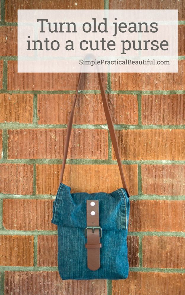 Blue Jean Upcycles - Turn Old Jeans Into A Cute Purse - Ways to Make Old Denim Jeans Into DIY Home Decor, Handmade Gifts and Creative Fashion - Transform Old Blue Jeans into Pillows, Rugs, Kitchen and Living Room Decor, Easy Sewing Projects for Beginners #sewing #diy #crafts #upcycle