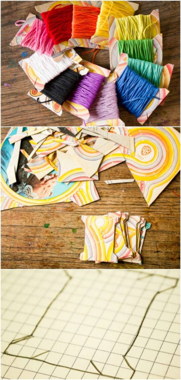 Cool DIY Ideas With Cereal Boxes - Upcycled Embroidery Floss Spools - Easy Organizing Ideas, Cute Kids Crafts and Creative Ways to Make Things Out of A Cereal Box - Cheap Gifts, DIY School Supplies and Storage Ideas http://diyjoy.com/diy-ideas-cereal-boxes