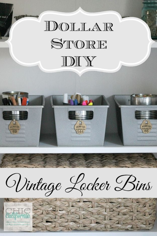 Dollar Store Organizing Ideas - Vintage Locker Bins - Easy Organization Projects from Dollar Tree and Dollar Stores - Quick Closet Makeovers, Pantry Storage, Shoe Box Projects, Tension Rods, Car and Household Cleaning - Hacks and Tips for Organizing on a Budget - Cheap Idea for Reducing Clutter around the House, in the Kitchen and Bedroom http://diyjoy.com/dollar-store-organizing-ideas