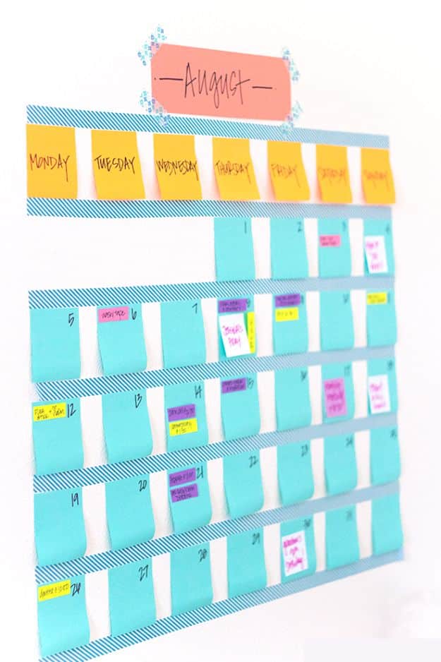 DIY Calendars - Washi Tape Calendar - Homemade Calender Ideas That Make Great Cheap Gifts for Christmas - Desk, Wall and Glass Dry Erase Organizing Calendar Projects With Step by Step Tutorials - Paint, Stamp, Magnetic, Family Planner and Organizer #diycalendar #diyideas #crafts #calendars #organizing #diygifts #calendars #diyideas