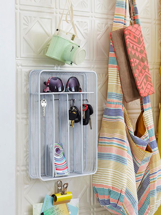 Dollar Store Organizing Ideas - Wire Mesh Utensil Holder - Easy Organization Projects from Dollar Tree and Dollar Stores - Quick Closet Makeovers, Pantry Storage, Shoe Box Projects, Tension Rods, Car and Household Cleaning - Hacks and Tips for Organizing on a Budget - Cheap Idea for Reducing Clutter around the House, in the Kitchen and Bedroom http://diyjoy.com/dollar-store-organizing-ideas