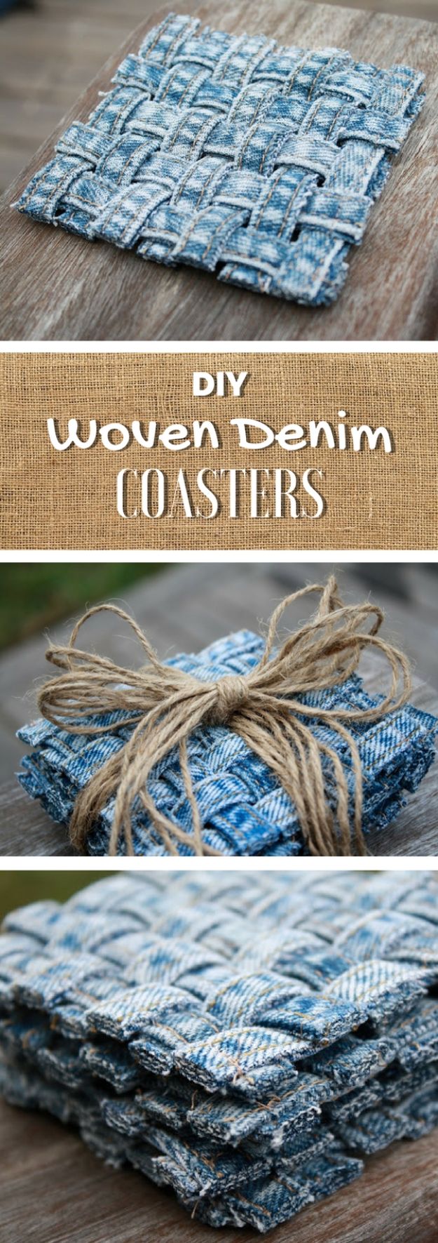 Blue Jean Upcycles - Woven Jean Seam Coasters - Ways to Make Old Denim Jeans Into DIY Home Decor, Handmade Gifts and Creative Fashion - Transform Old Blue Jeans into Pillows, Rugs, Kitchen and Living Room Decor, Easy Sewing Projects for Beginners #sewing #diy #crafts #upcycle