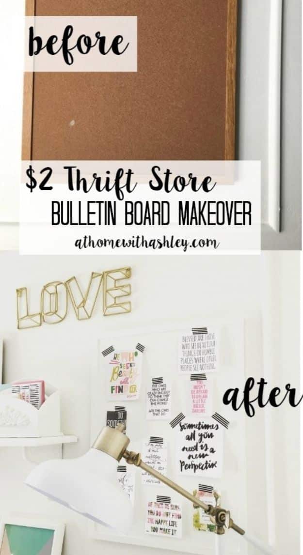 Thrift Store DIY Makeovers - $2 Thrift Store Bulletin Board Makeover - Decor and Furniture With Upcycling Projects and Tutorials - Room Decor Ideas on A Budget - Crafts and Decor to Make and Sell - Before and After Photos - Farmhouse, Outdoor, Bedroom, Kitchen, Living Room and Dining Room Furniture http://diyjoy.com/thrift-store-makeovers