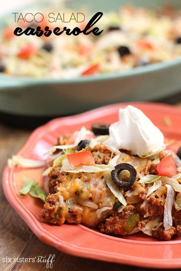 Best Casserole Recipes - 20-Minute Taco Salad Casserole - Healthy One Pan Meals Made With Chicken, Hamburger, Potato, Pasta Noodles and Vegetable - Quick Casseroles Kids Like - Breakfast, Lunch and Dinner Options - Mexican, Italian and Homestyle Favorites - Party Foods for A Crowd and Potluck Dishes #recipes #casseroles