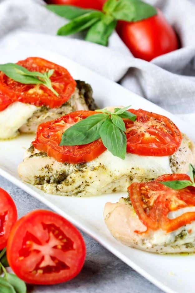  Easy Dinner Recipes - 4 Ingredient Pesto Chicken Bake - Quick and Simple Dinner Recipe Ideas for Weeknight and Last Minute Supper - Chicken, Ground Beef, Fish, Pasta, Healthy Salads, Low Fat and Vegetarian Dishes #easyrecipes #dinnerideas #recipes