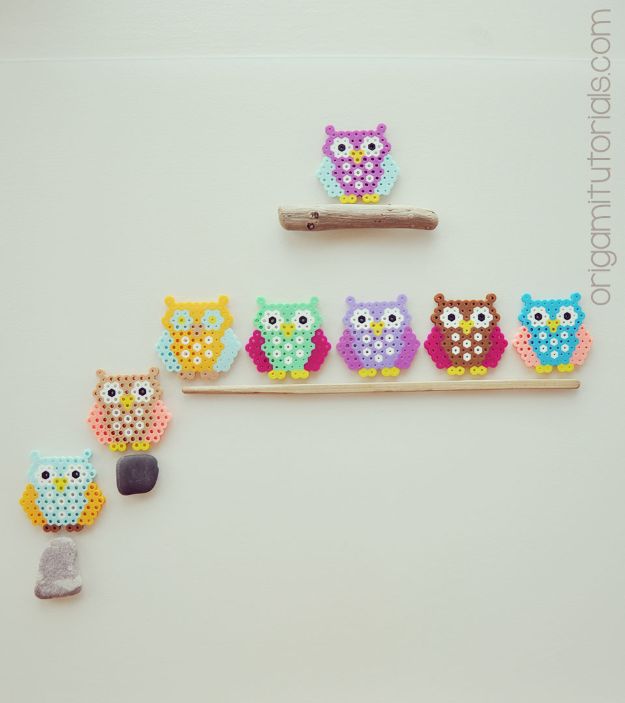DIY perler bead crafts - Bead Owls - Cute Accessories and Homemade Decor That Make Creative DIY Gifts - Plastic Melted Beads Make Cool Art for Walls, Jewelry and Things To Make When You are Bored #diy #crafts