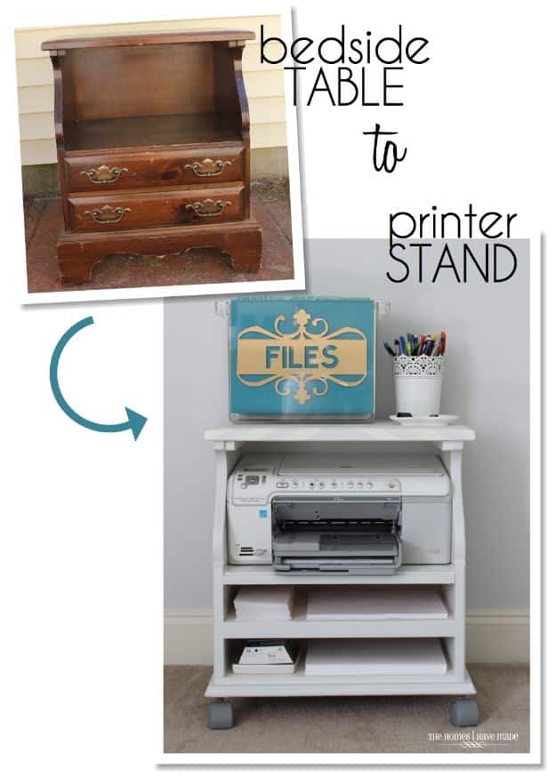 DIY Office Furniture - Bedside Table To Printer Stand - Do It Yourself Home Office Furniture Ideas - Desk Projects, Thrift Store Makeovers, Chairs, Office File Cabinets and Organization - Shelving, Bulletin Boards, Wall Art for Offices and Creative Work Spaces in Your House - Tables, Armchairs, Desk Accessories and Easy Desks To Make On A Budget #diyoffice #diyfurniture #diy #diyhomedecor #diyideas 