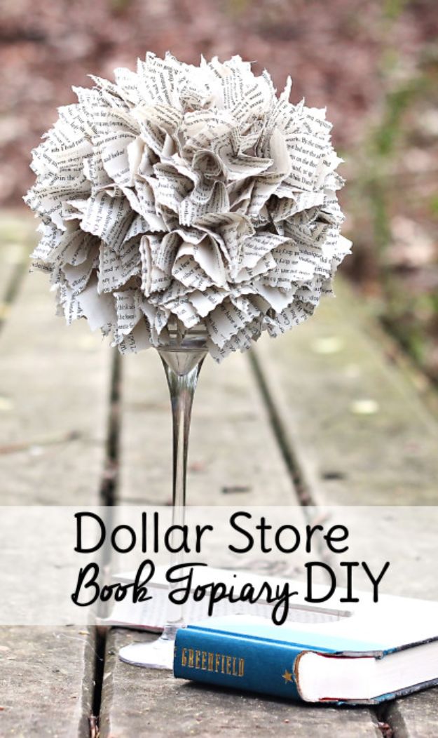 DIY Home Decor On A Budget - Book Topiary - Cheap Home Decorations to Make From The Dollar Store and Dollar Tree - Inexpensive Budget Friendly Wall Art, Furniture, Table Accents, Rugs, Pillows, Bedding and Chairs - Candles, Crafts To Make for Your Bedroom, Pretty Signs and Art, Linens, Storage and Organizing Ideas for Apartments #diydecor #decoratingideas #cheaphomedecor