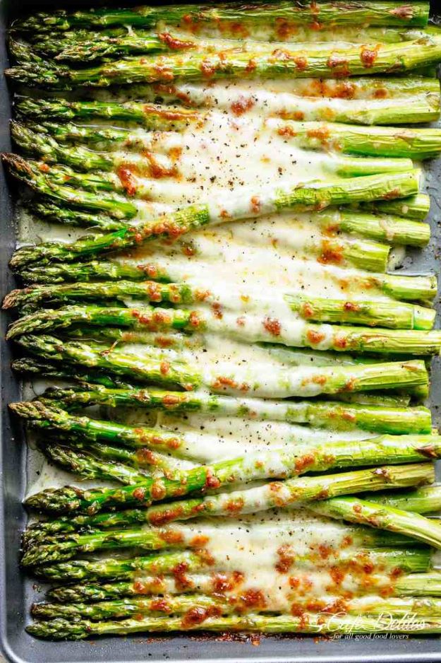 Asparagus Recipes - Cheesy Garlic Roasted Asparagus - DIY Asparagus Recipe Ideas for Homemade Soups, Sides and Salads - Easy Tutorials for Roasted, Sauteed, Steamed, Baked, Grilled and Pureed Asparagus - Party Foods, Quick Dinners, Dishes With Cheese, Vegetarian and Vegan Options - Healthy Recipes With Step by Step Instructions 