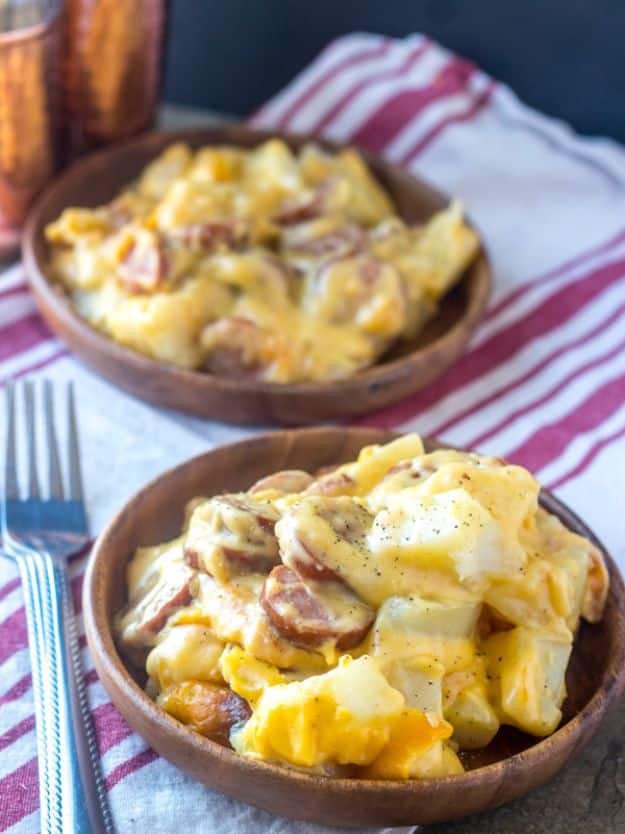 Best Casserole Recipes - Cheesy Potato Smoked Sausage Casserole - Healthy One Pan Meals Made With Chicken, Hamburger, Potato, Pasta Noodles and Vegetable - Quick Casseroles Kids Like - Breakfast, Lunch and Dinner Options - Mexican, Italian and Homestyle Favorites - Party Foods for A Crowd and Potluck Dishes #recipes #casseroles