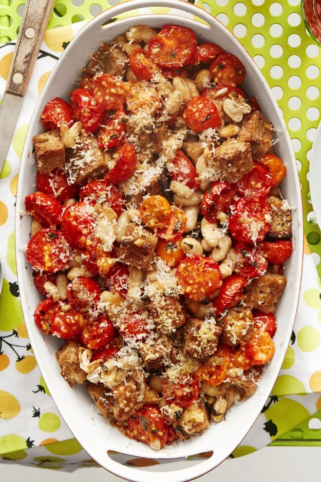 Best Casserole Recipes - Cherry Tomato Casserole with White Beans and Basil - Healthy One Pan Meals Made With Chicken, Hamburger, Potato, Pasta Noodles and Vegetable - Quick Casseroles Kids Like - Breakfast, Lunch and Dinner Options - Mexican, Italian and Homestyle Favorites - Party Foods for A Crowd and Potluck Dishes #recipes #casseroles