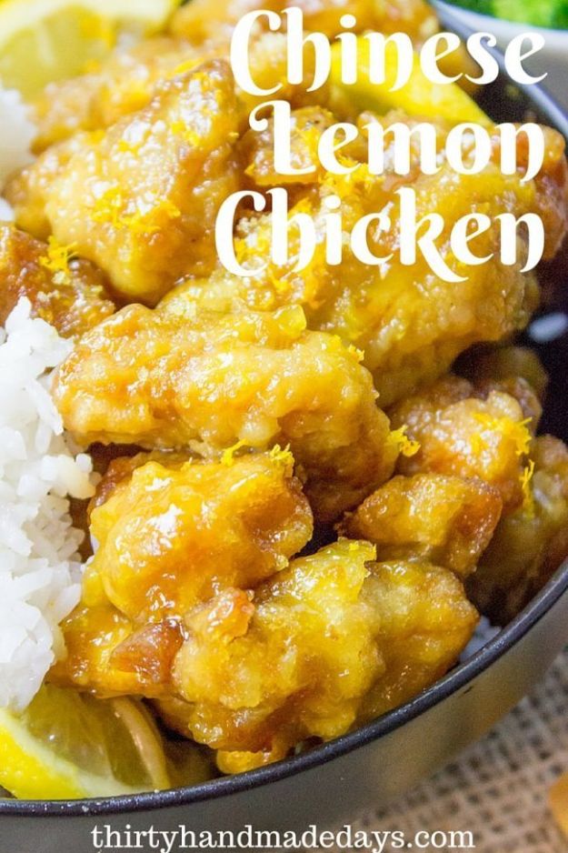  Easy Dinner Recipes - Chinese Lemon Chicken - Quick and Simple Dinner Recipe Ideas for Weeknight and Last Minute Supper - Chicken, Ground Beef, Fish, Pasta, Healthy Salads, Low Fat and Vegetarian Dishes #easyrecipes #dinnerideas #recipes