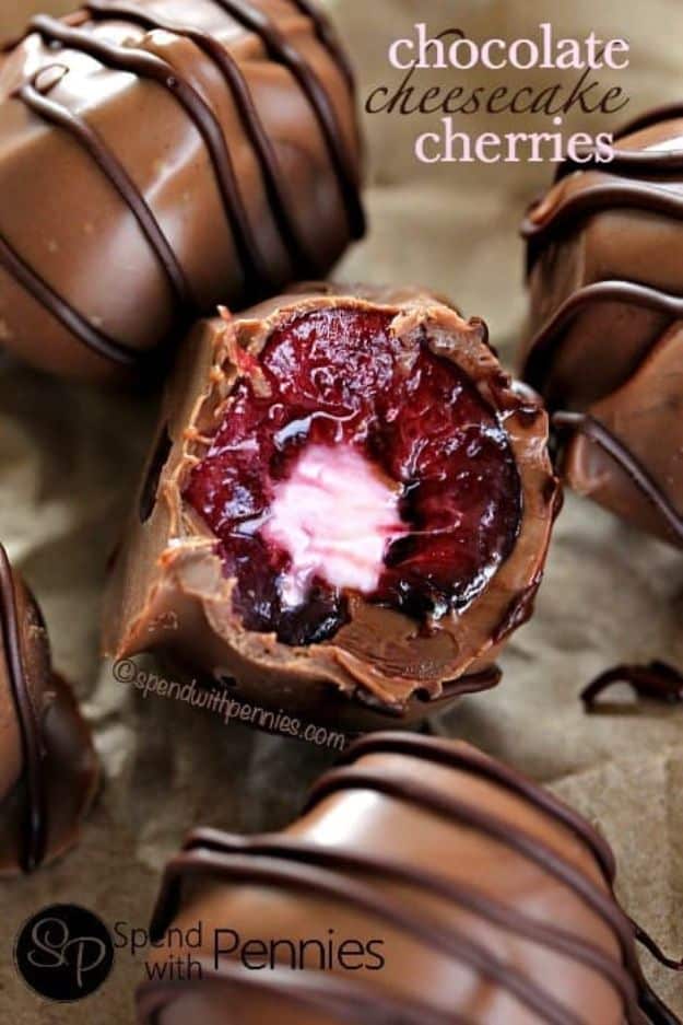 Chocolate Desserts and Recipe Ideas - Chocolate Cheesecake Cherries - Easy Chocolate Recipes With Mint, Peanut Butter and Caramel - Quick No Bake Dessert Idea, Healthy Desserts, Cake, Brownies, Pie and Mousse - Best Fancy Chocolates to Serve for Two 
