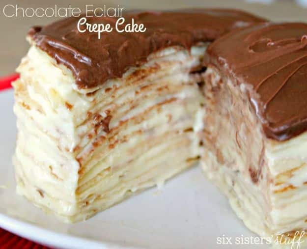 Chocolate Desserts and Recipe Ideas - Chocolate Eclair Crepe Cake - Easy Chocolate Recipes With Mint, Peanut Butter and Caramel - Quick No Bake Dessert Idea, Healthy Desserts, Cake, Brownies, Pie and Mousse - Best Fancy Chocolates to Serve for Two 
