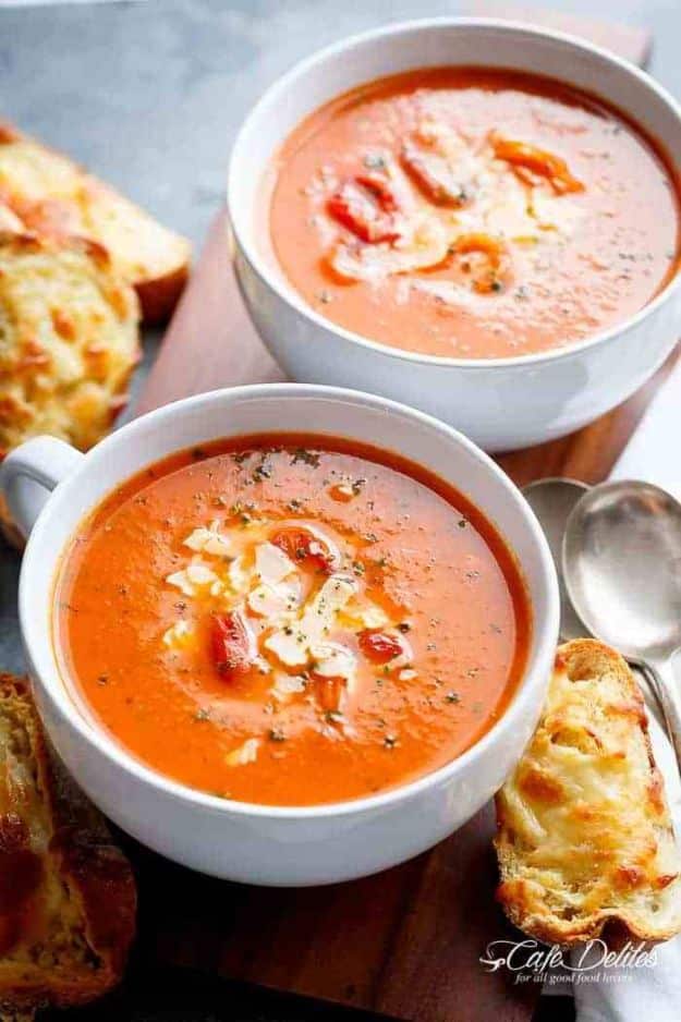 Soup Recipes - Creamy Roasted Tomato Basil Soup - Healthy Soups and Recipe Ideas - Easy Slow Cooker Dishes, Soup Recipe for Chicken, Sausage, With Ground Beef, Potato, Vegetarian, Mexican and Asian Varieties - Creamy Soups for Winter and Fall - Low Carb and Keto Meals - Quick Bean Soup and Copycat Recipes #soup #recipes 