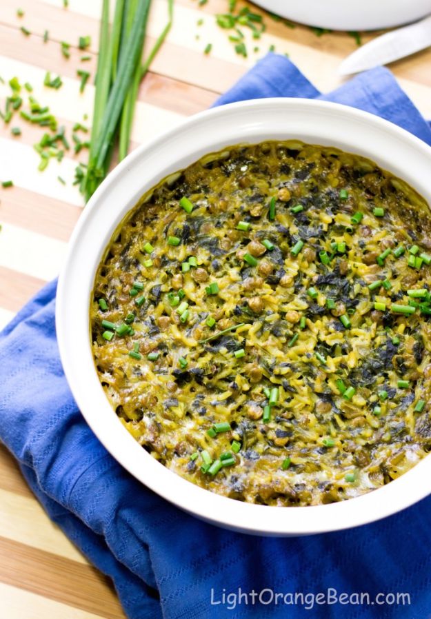 Best Casserole Recipes - Curried Spinach Rice Lentil Bake - Healthy One Pan Meals Made With Chicken, Hamburger, Potato, Pasta Noodles and Vegetable - Quick Casseroles Kids Like - Breakfast, Lunch and Dinner Options - Mexican, Italian and Homestyle Favorites - Party Foods for A Crowd and Potluck Dishes #recipes #casseroles