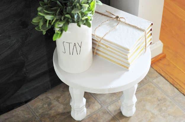 DIY Home Decor On A Budget - DIY $15 Milk Stool - Cheap Home Decorations to Make From The Dollar Store and Dollar Tree - Inexpensive Budget Friendly Wall Art, Furniture, Table Accents, Rugs, Pillows, Bedding and Chairs - Candles, Crafts To Make for Your Bedroom, Pretty Signs and Art, Linens, Storage and Organizing Ideas for Apartments #diydecor #decoratingideas #cheaphomedecor