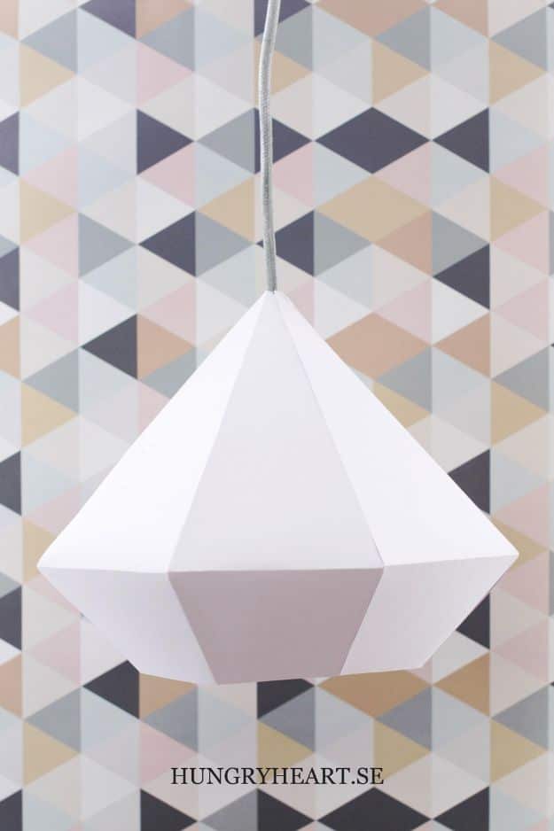 Paper Crafts DIY - DIY Diamond Pendant Light - Papercraft Tutorials and Easy Projects for Make for Decoration and Gift IDeas - Origami, Paper Flowers, Heart Decoration, Scrapbook Notions, Wall Art, Christmas Cards, Step by Step Tutorials for Crafts Made From Papers #crafts