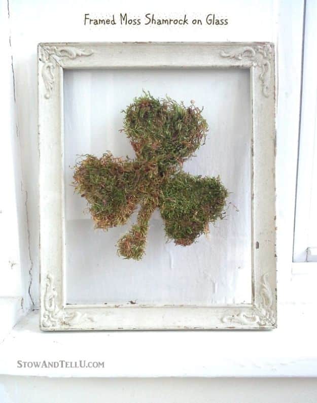 Dollar Tree Crafts - DIY Framed Moss Shamrock on Glass - DIY Ideas and Crafts Projects From Dollar Tree Stores - Easy Organizing Project Tutorials and Home Decorations- Cheap Crafts to Make and Sell #dollarstore #dollartree #dollarstorecrafts #cheapcrafts #crafts #diy #diyideas 