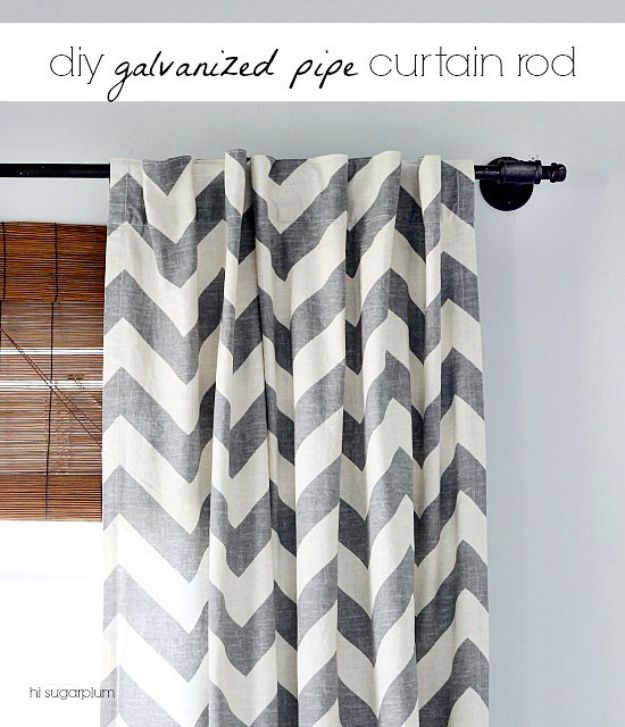 DIY Industrial Decor - DIY Galvanized Pipe Curtain Rod -  industrial Shelves, Furniture, Table, Desk, Cart, Headboard, Chandelier, Bookcase - Easy Pipe Shelf Tutorial - Rustic Farmhouse Home Decor on A Budget - Lighting Ideas for Bedroom, Bathroom and Kitchen  