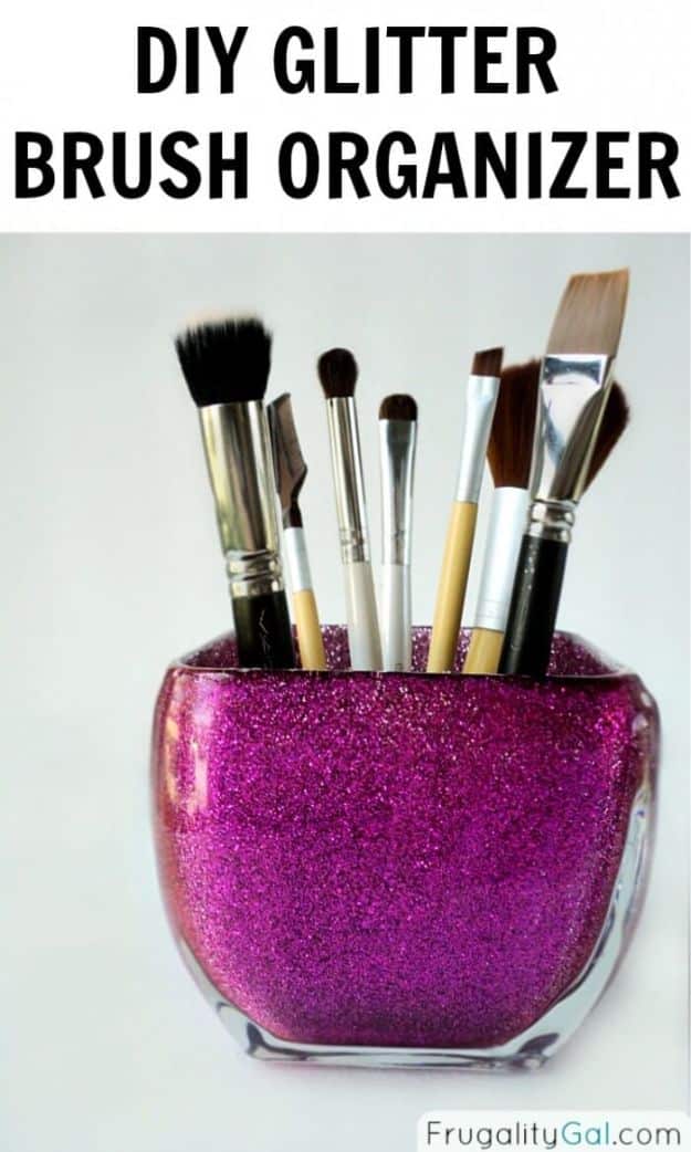 Organizing Ideas for Your Life - DIY Glitter Brush Organizer - Easy Crafts and Cool Ideas for Getting Organized - Best Ways to Get Organized - Things to Make for Being More Efficient and Productive - DIY Storage, Shelving, Calendars, Planning #organizing